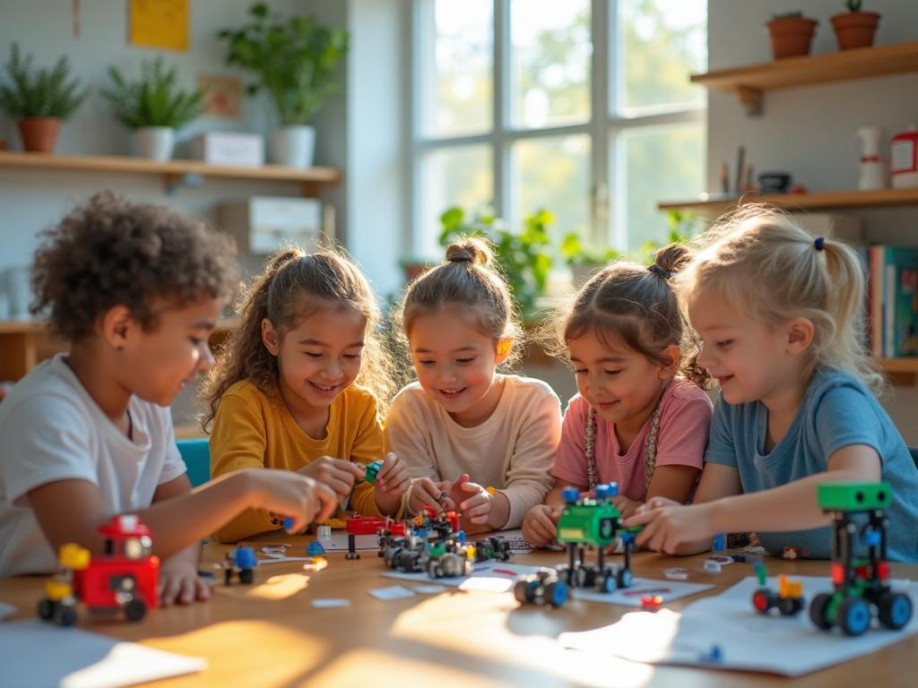 Students learning robotics